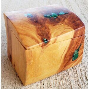 Vintage Trinket Box Inlaid Gold Wood Burl Turquoise Malachite Azurite Canada